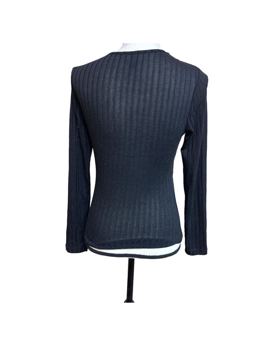 NWOT Black Lace Trim V-Neck Sweater - Picture 2 of 3